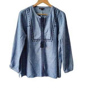 J. Crew Blue Embroidered Blouse